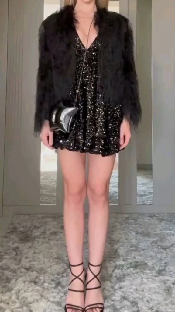 Glamorous Sequin Dress with Fur Stole