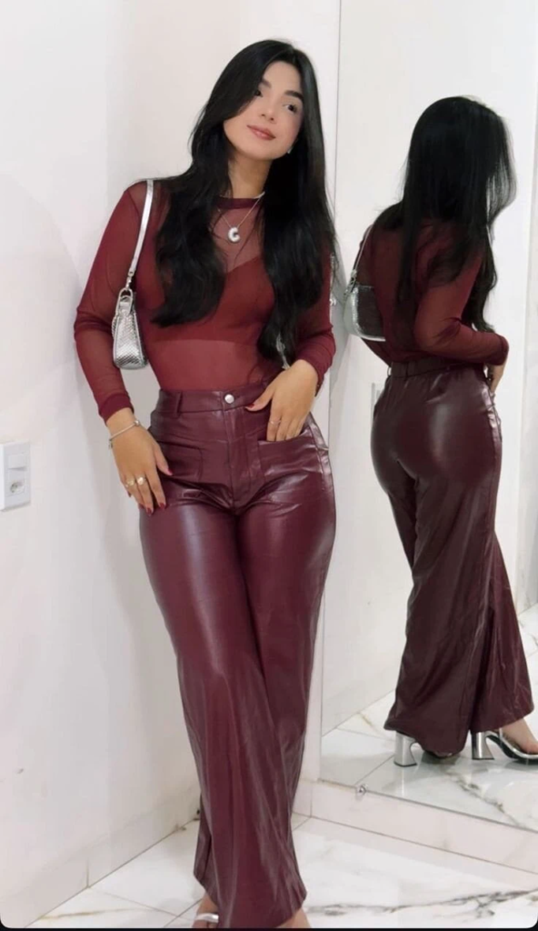 Burgundy Leather Pants with Matching Top