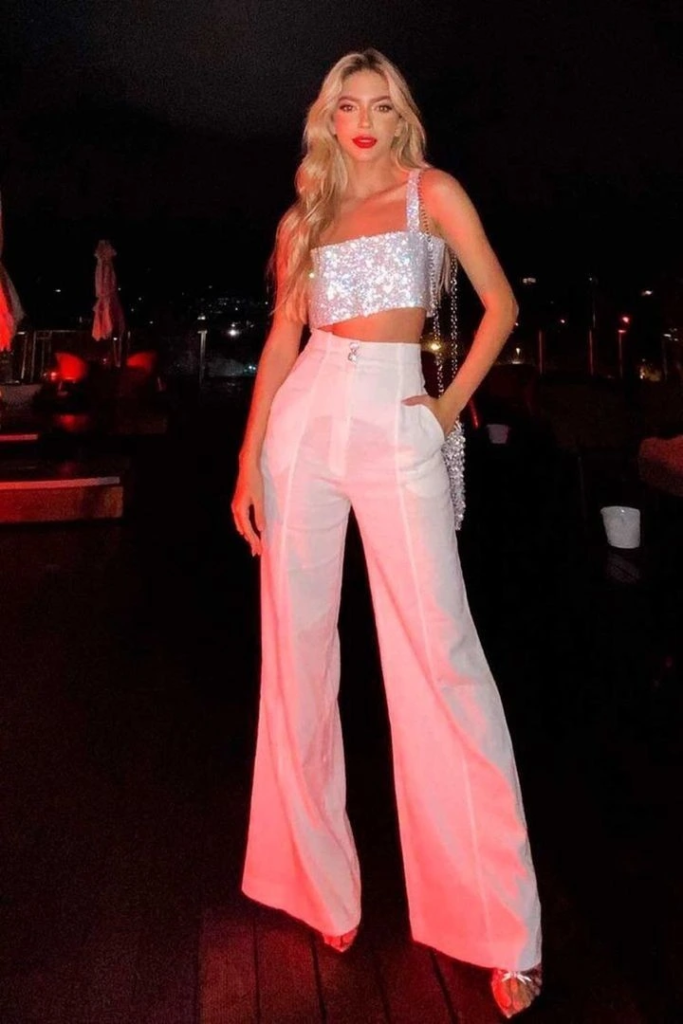 Sparkly Crop Top and High-Waisted Pants