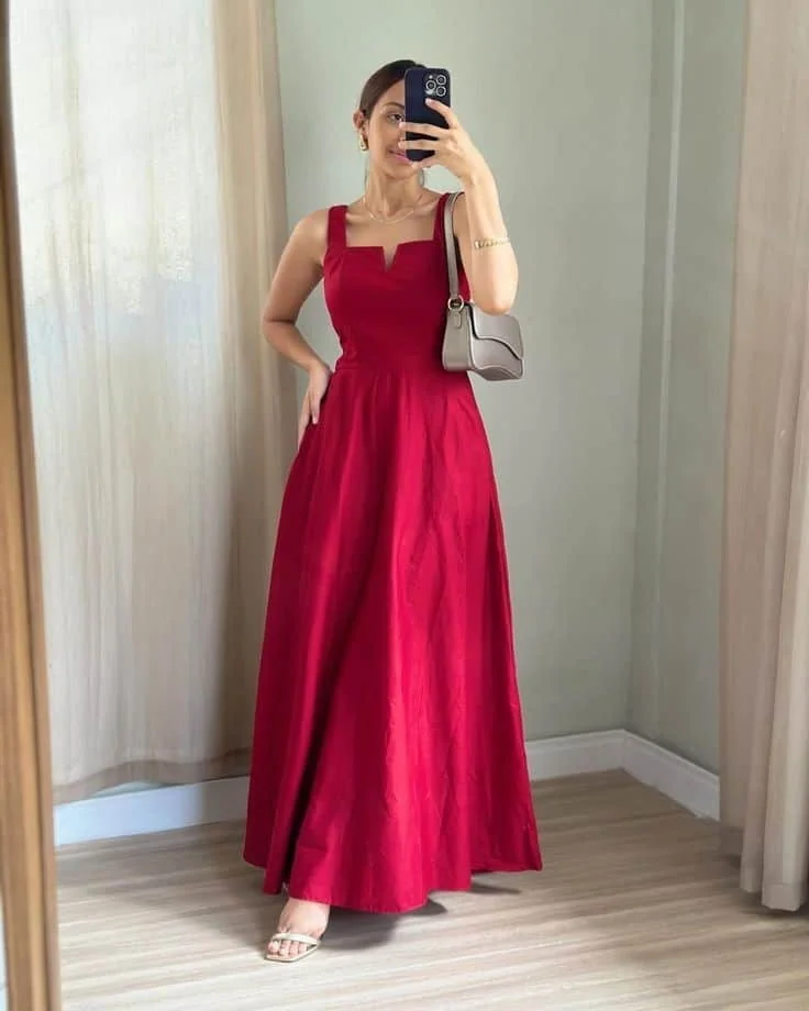 Elegant Red Maxi Dress with Classic Charm