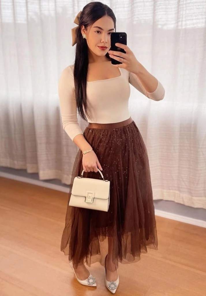 Cream Top with Chocolate Tulle Skirt