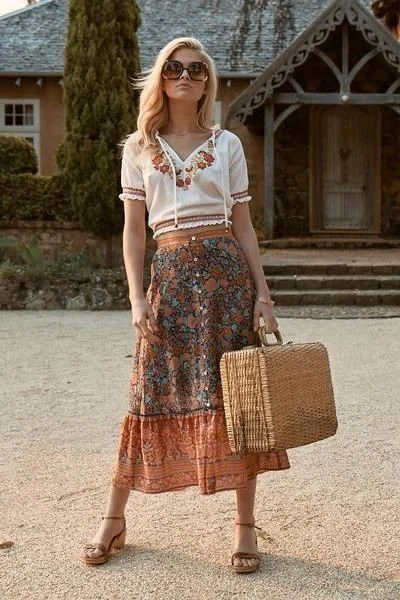 Floral Midi Skirt and Crop Top