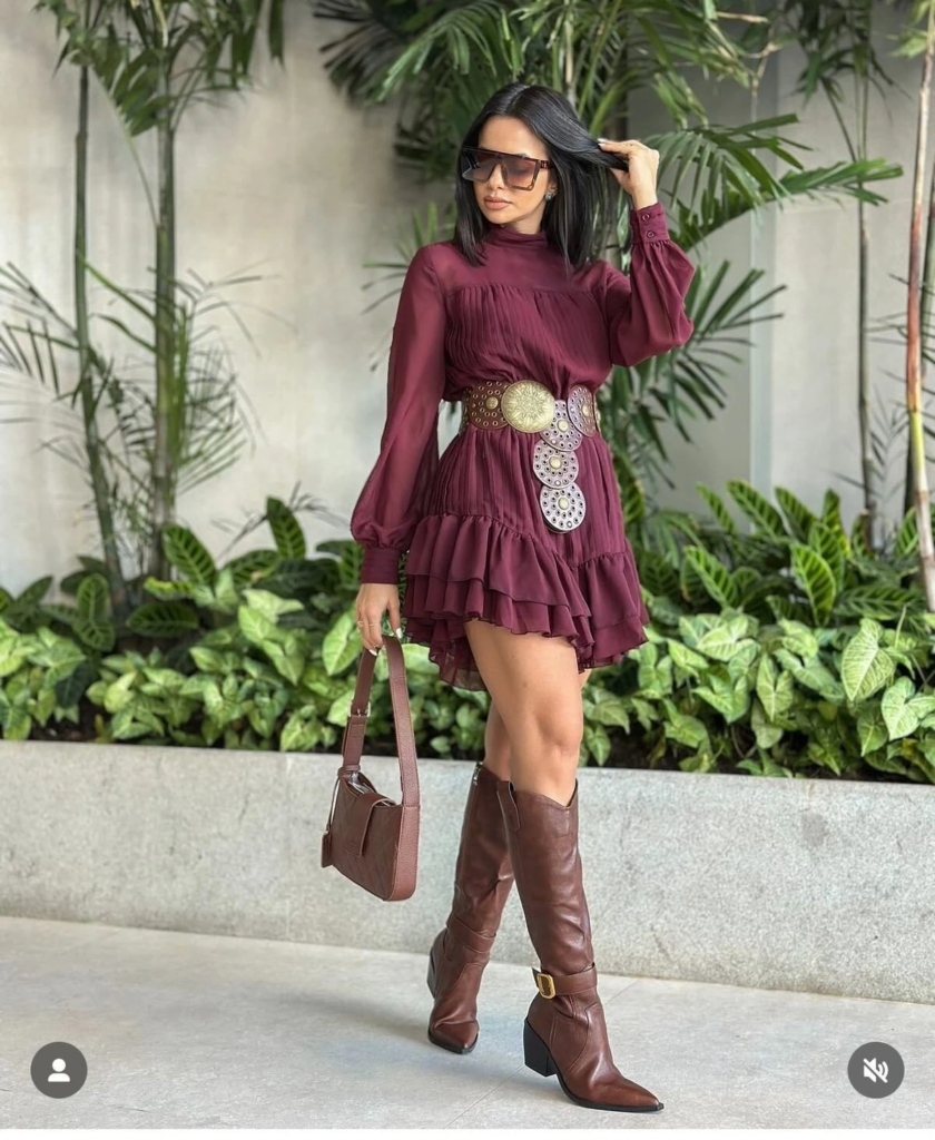 Burgundy Boho Dress with Statement Belt