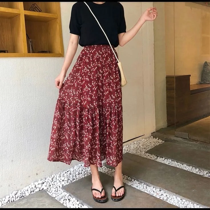 Floral Maxi Skirt with Classic Tee