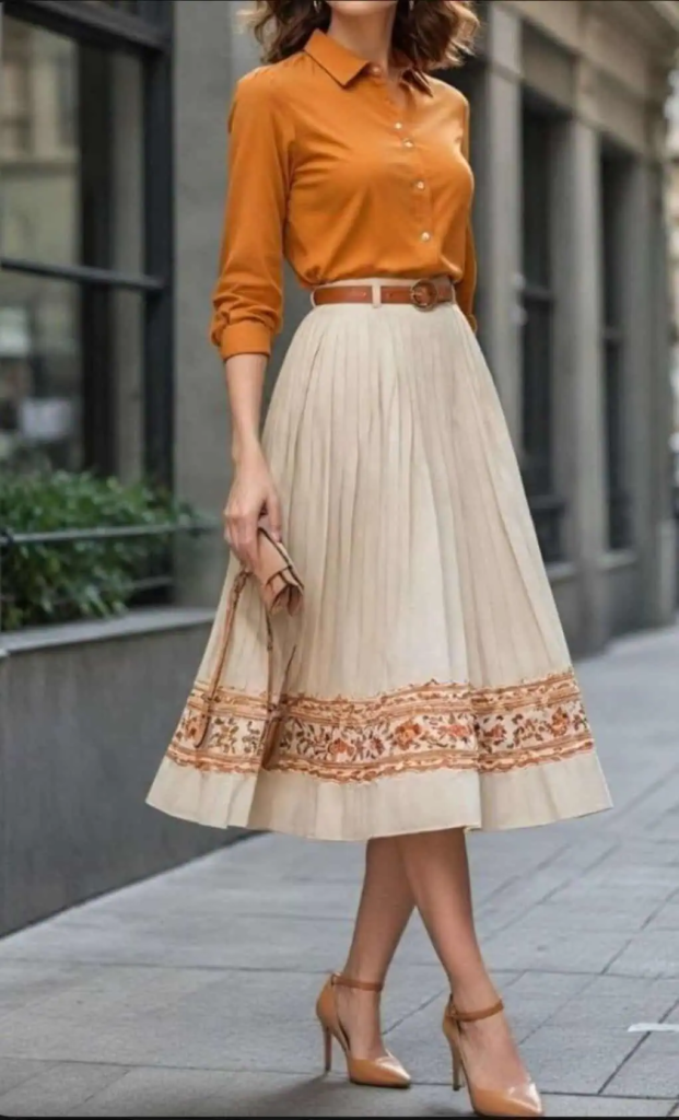Earthy Tones and Floral Midi Skirt