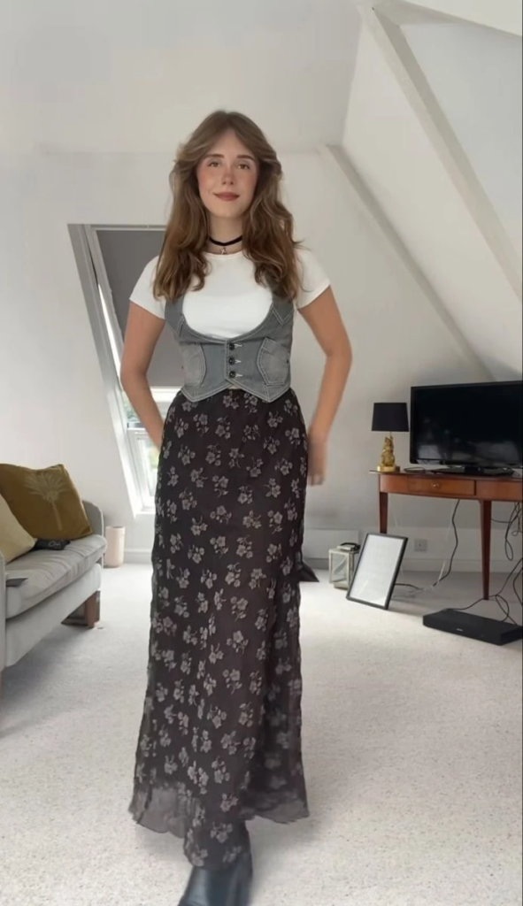 Floral Maxi and Denim Corset Combo