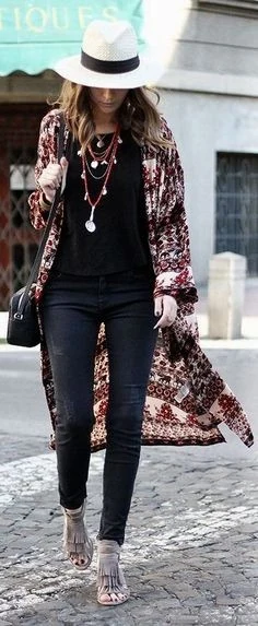 Floral Kimono and Panama Hat Combo