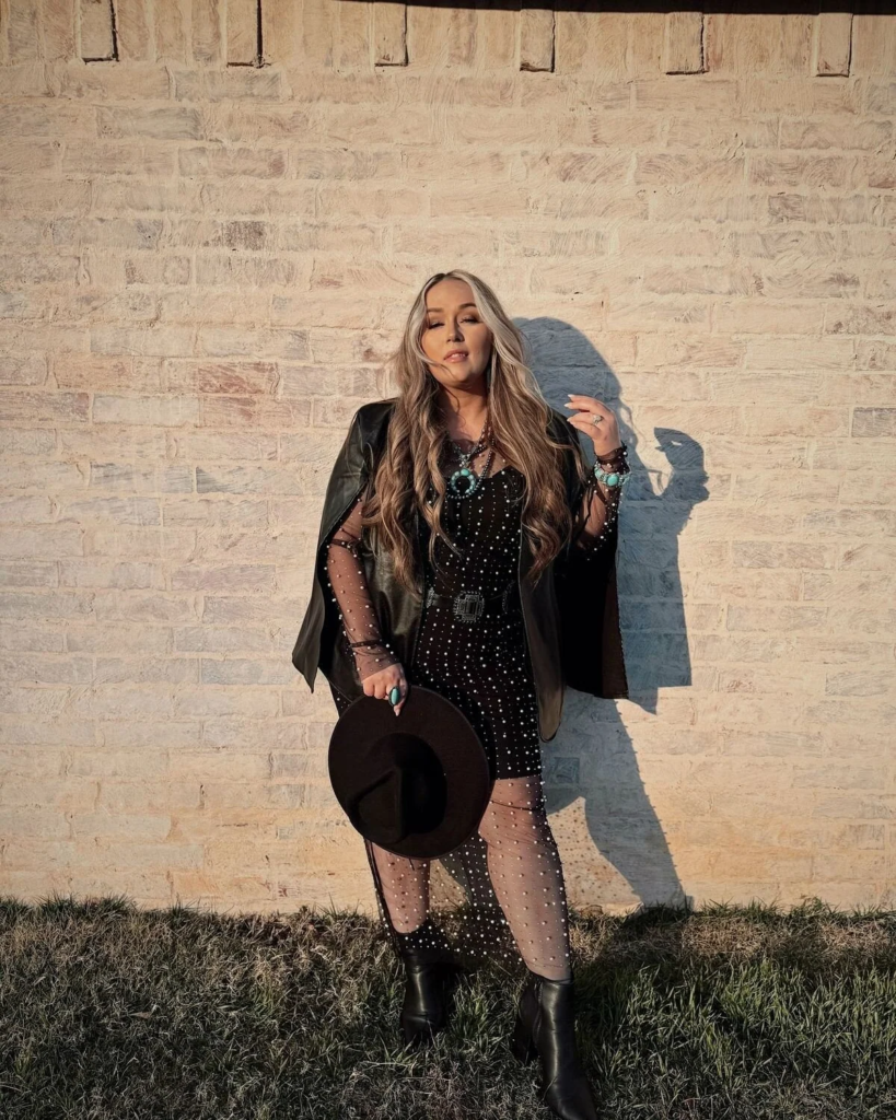 Bedazzled Black Dress with Leather Jacket