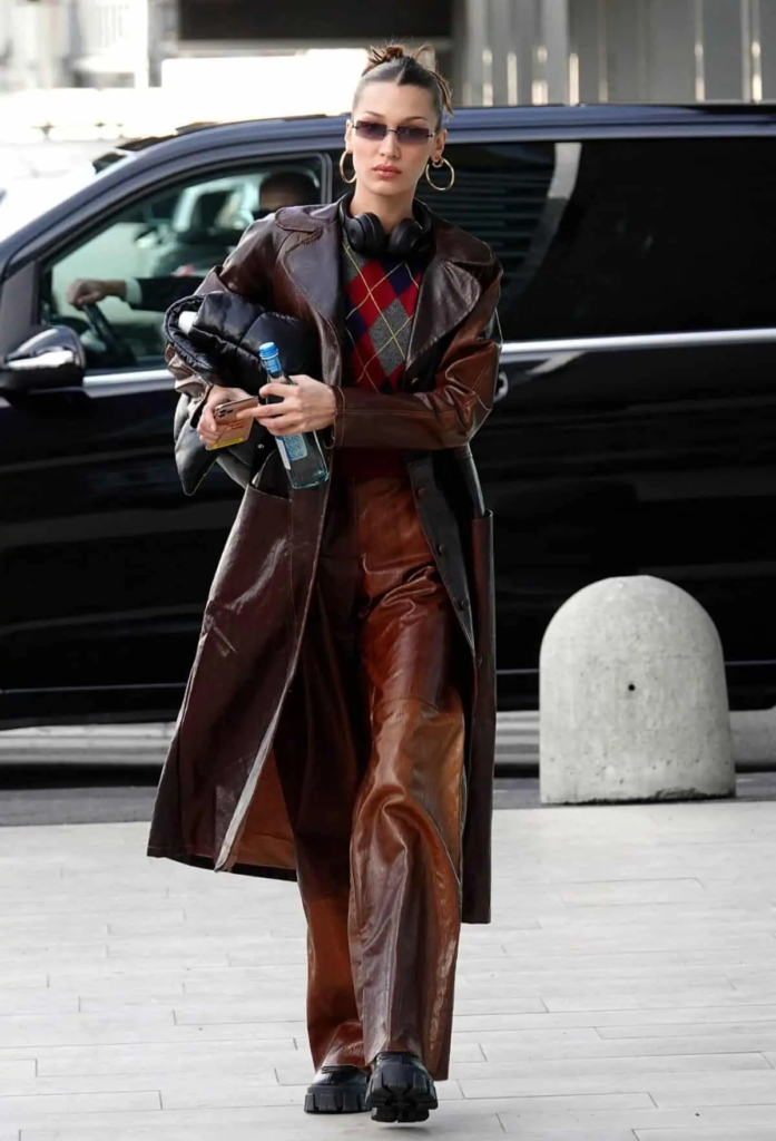 Leather Trench and Argyle Sweater Combo