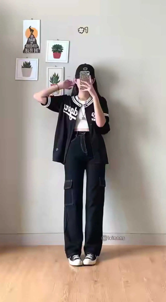 Graphic Cardigan with Cargo Pants