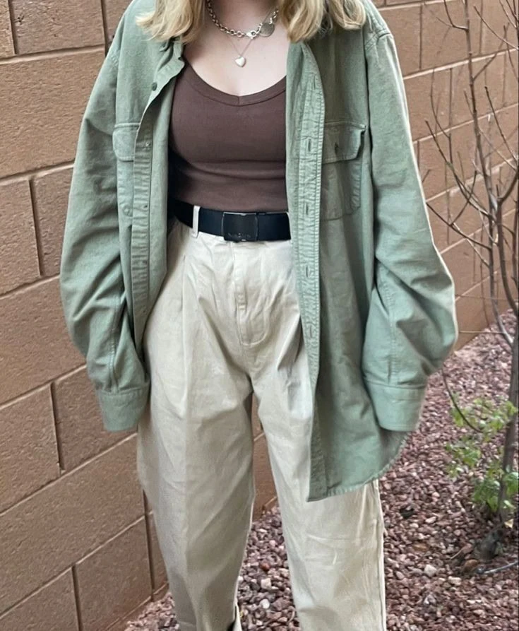 Sage Cardigan with Cream Trousers