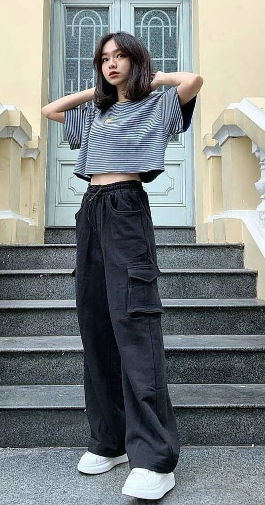 Striped Crop Top & Cargo Pants