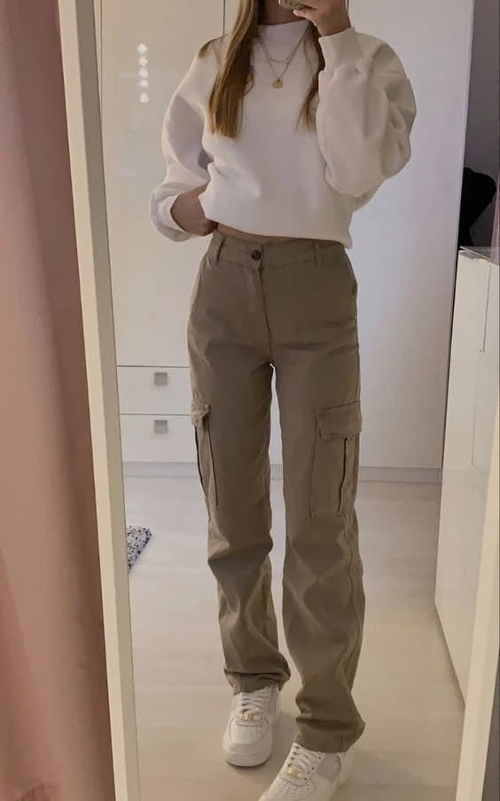 Cream Puff Sleeves with Cargo Pants