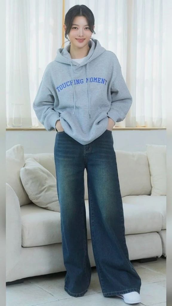 Graphic Hoodie with Wide-Leg Jeans