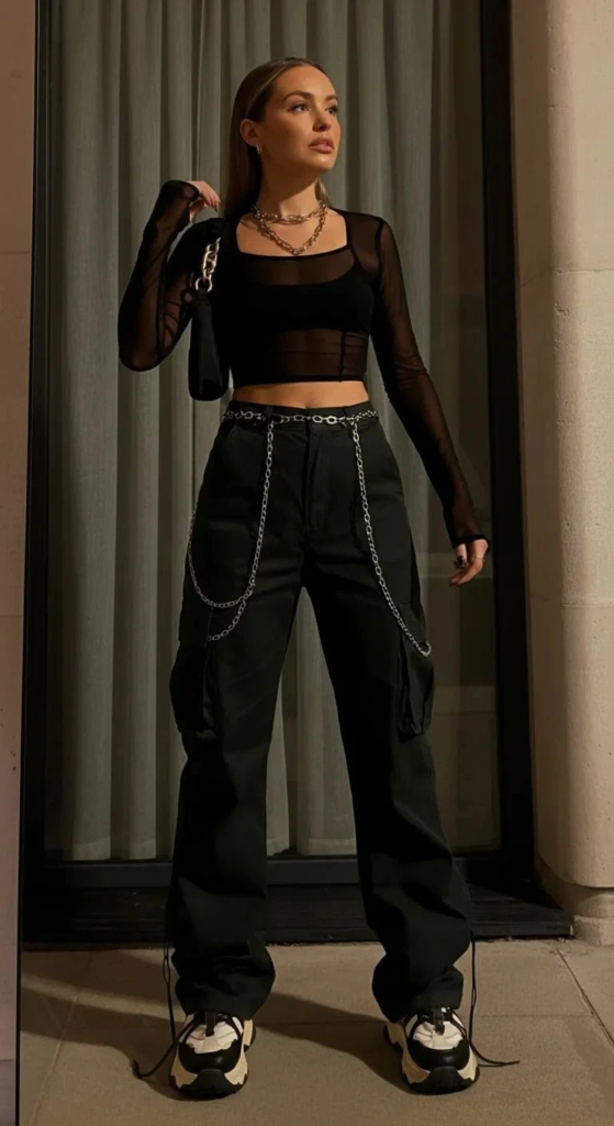 Mesh Top with Cargo Pants