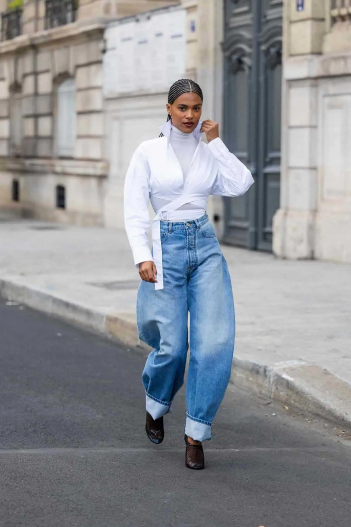 Crisp White and Baggy Denim Combo