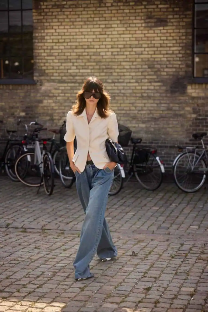 Tailored Blazer with Wide-Leg Jeans
