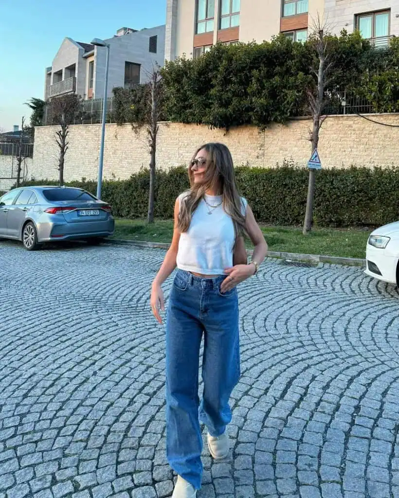 Sleeveless Crop and Wide-Leg Jeans