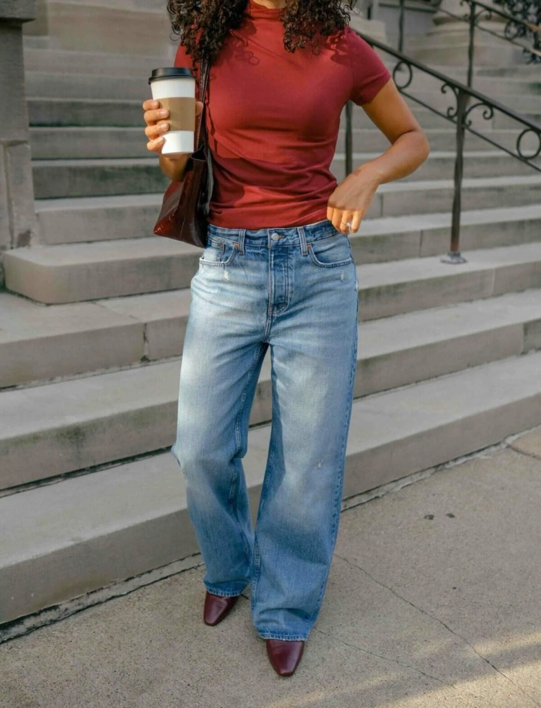 Retro-Chic Wide-Leg Denim Ensemble