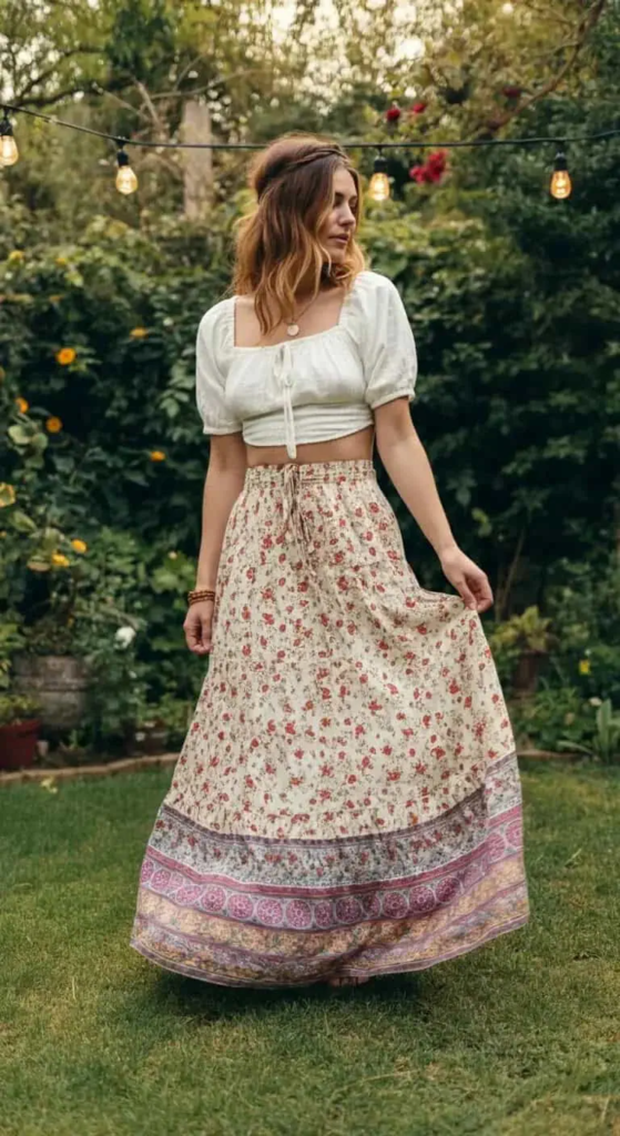 Printed Bohemian Skirt with Crop Top