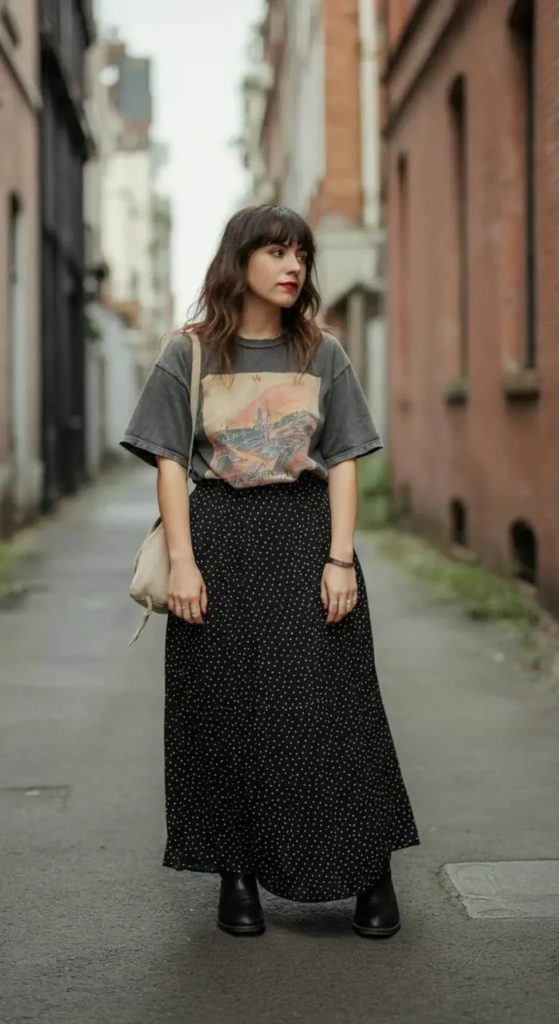Polka Dot Skirt with Graphic Tee