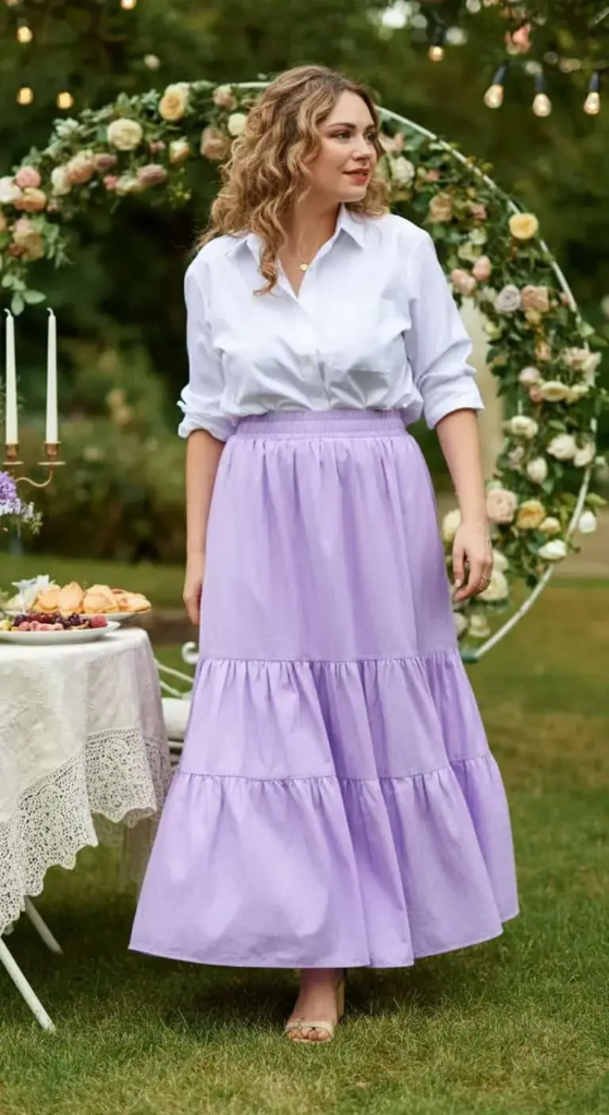 Ruffled Skirt with Classic White Shirt