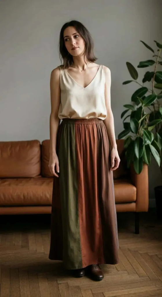 Color-Block Skirt with Neutral Top