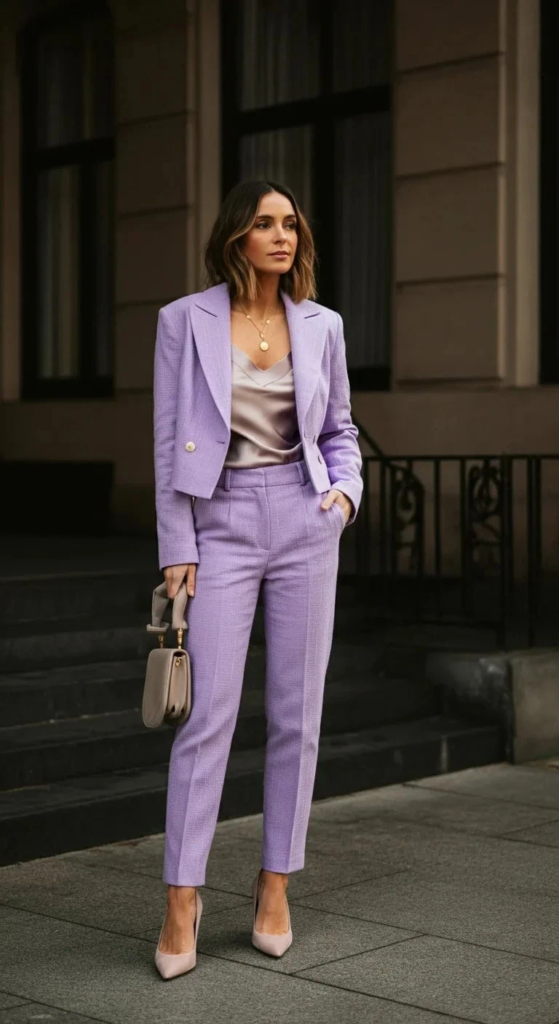 Textured Suit with Cropped Jacket
