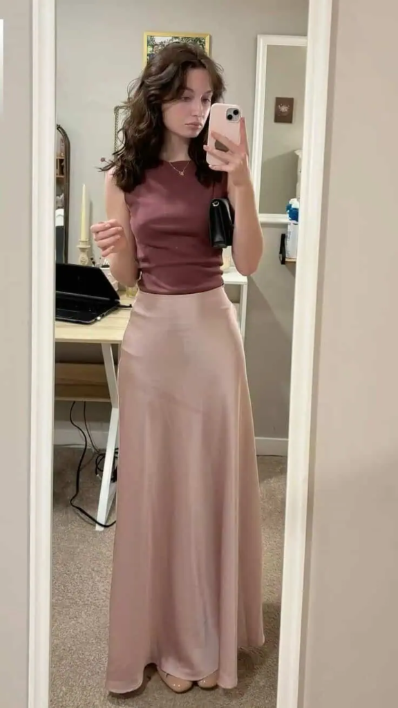 Elegant Two-Tone Maxi Skirt Ensemble