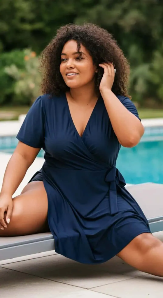 Navy Blue Wrap-Style Swimdress