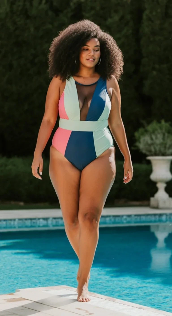 Color-Block Monokini With Mesh Panels