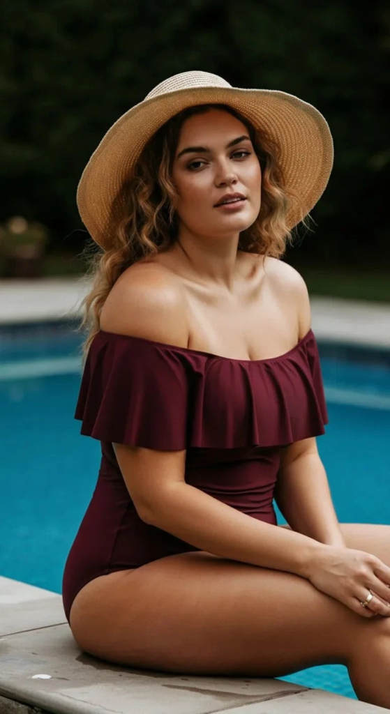 Burgundy Off-Shoulder One-Piece