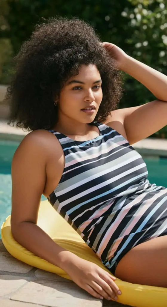 Striped High-Neck Tankini Set