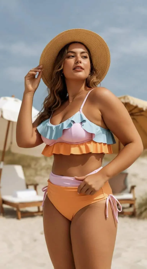 Color-Block Ruffled Bikini Set