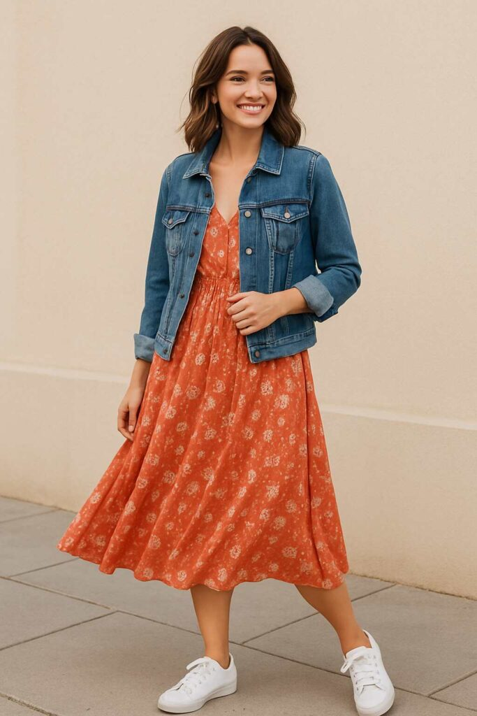 Denim Jacket Layered Over a Dress