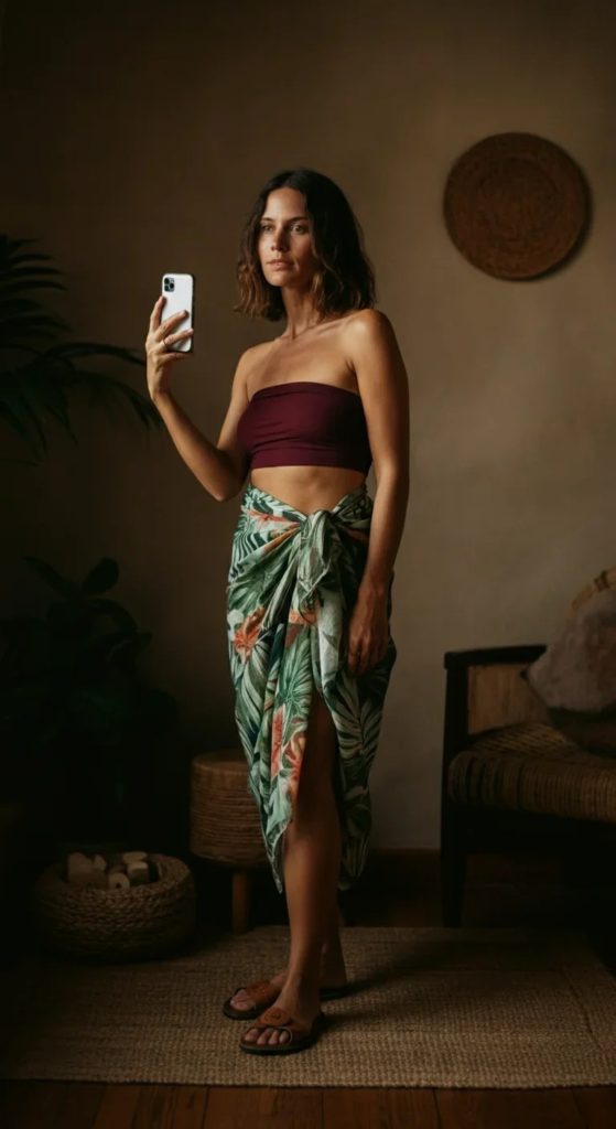 Printed Sarong With Bandeau Top